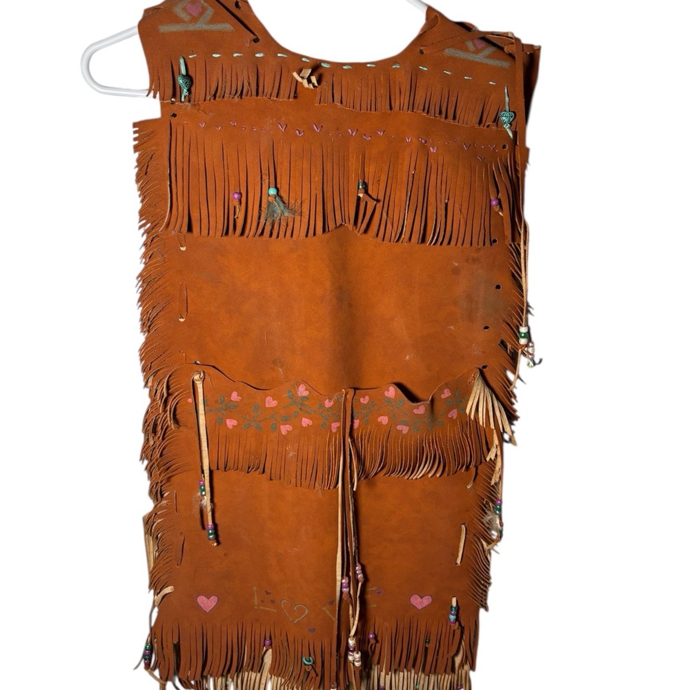 Handmade Kids Fringed Leather Dress/Costume With Beaded Accents